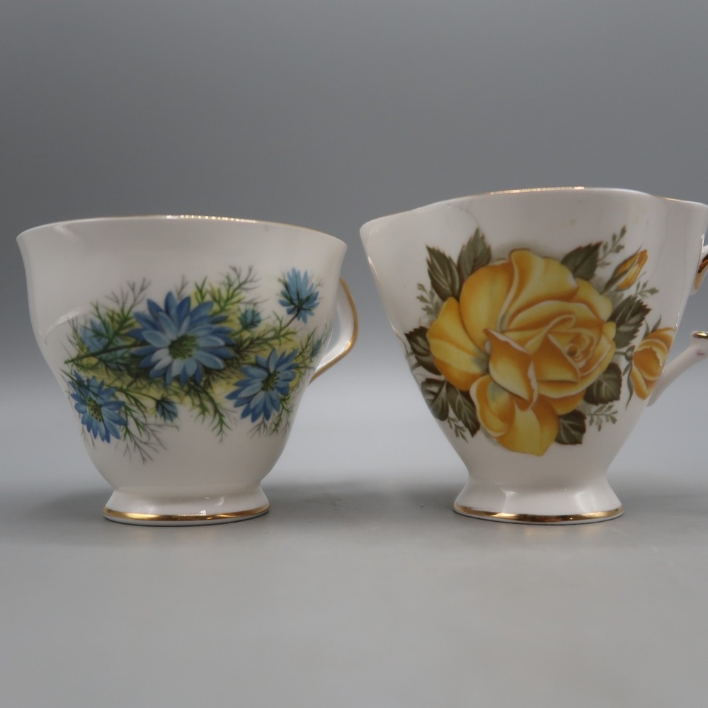 2 Royal Windsor Fine Bone China Teacup Set Yellow Rose Cornflower Design England